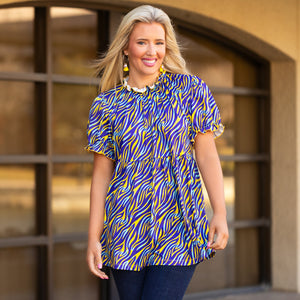 Curvy Ruffle Sleeve Tiger Stripe Top