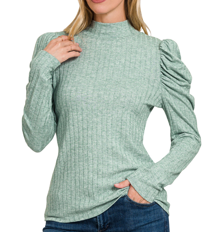 RIBBED PUFF MOCK NECK