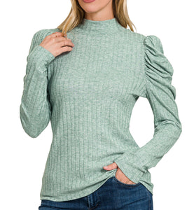 RIBBED PUFF MOCK NECK