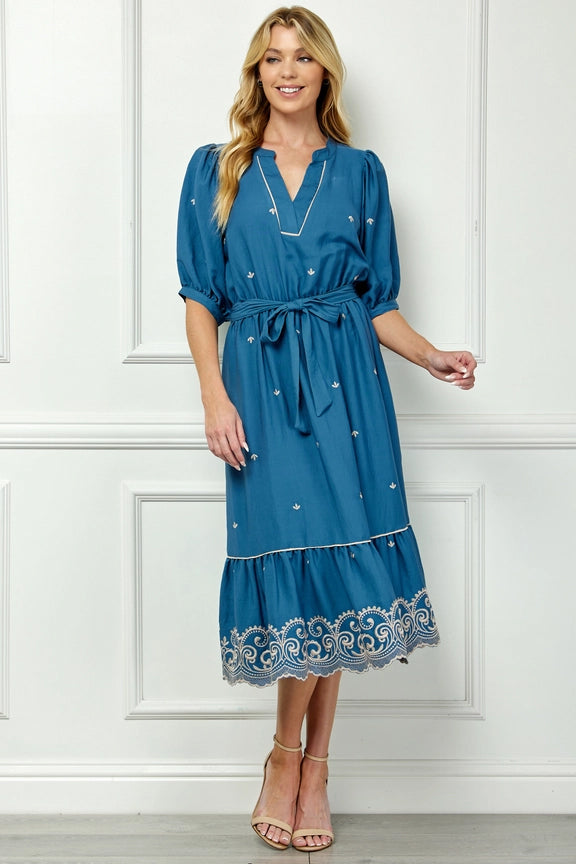 V Neck Embroidered Dress