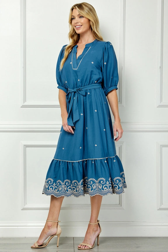 V Neck Embroidered Dress